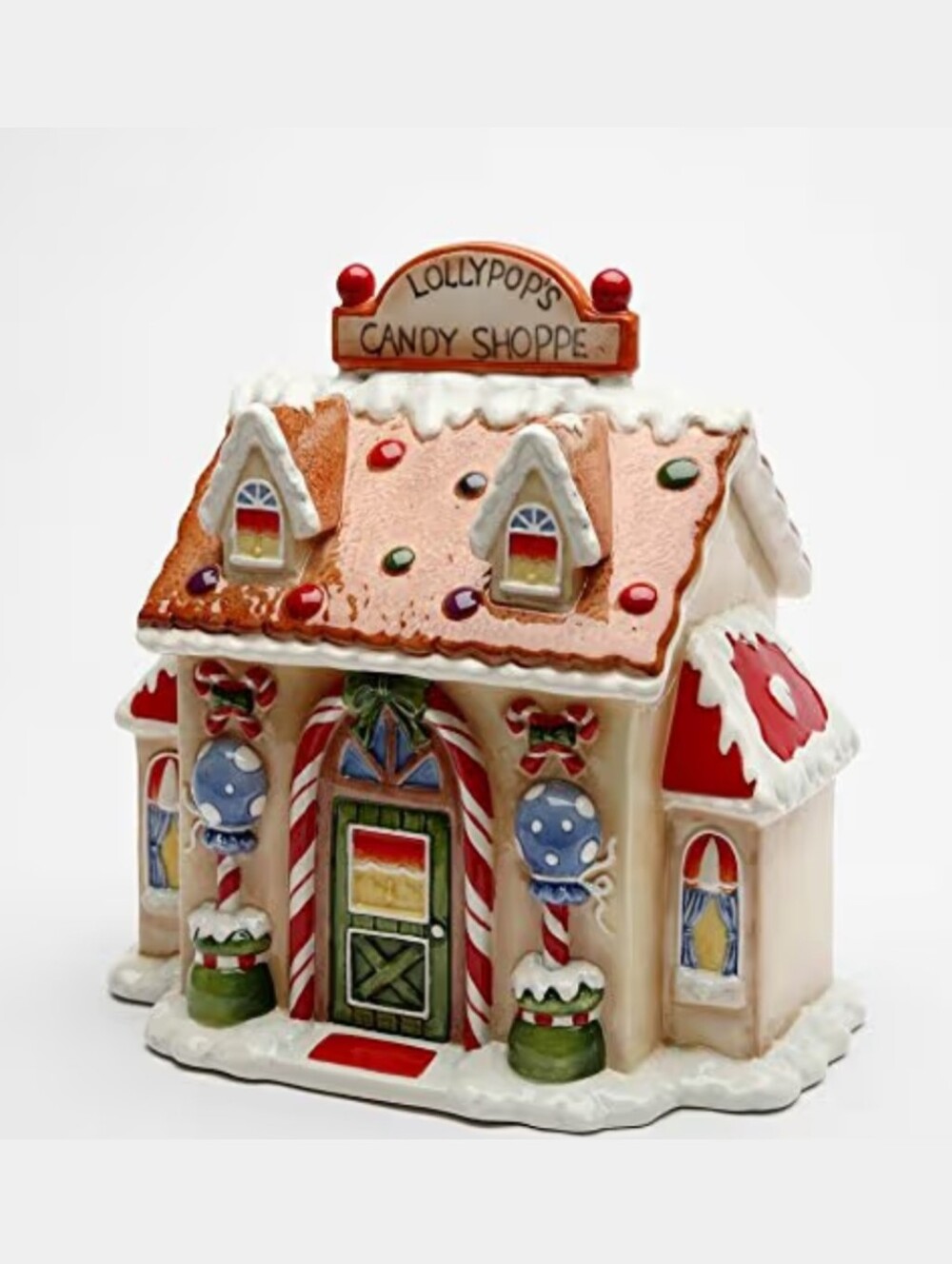 Cosmos NWT Ceramic Santa's Village Lollypop's Candy Shop Lidded Container
